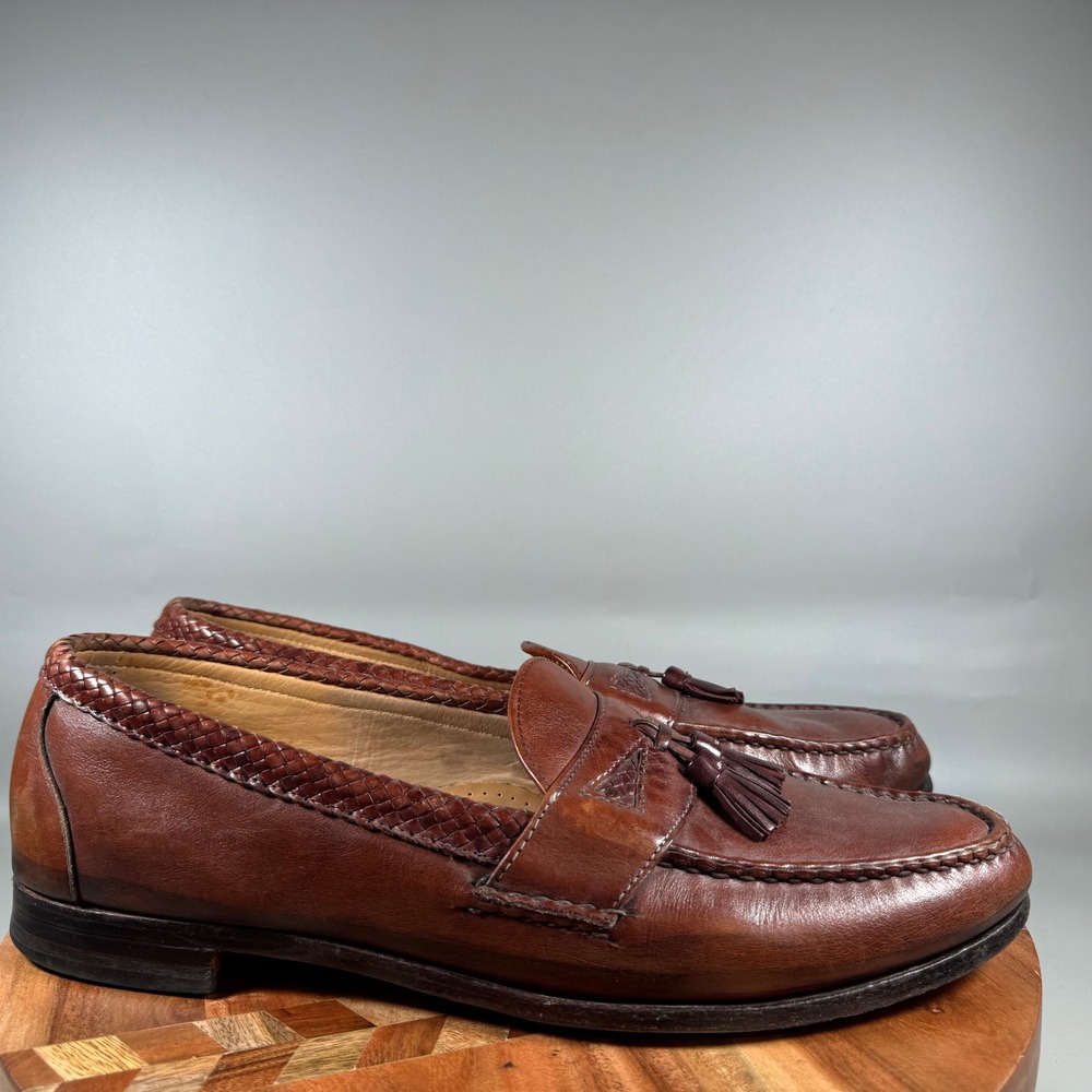 Allen Edmonds Maxfield Chili Brown Leather Braided Tassel Loafers Mens 15 B USA